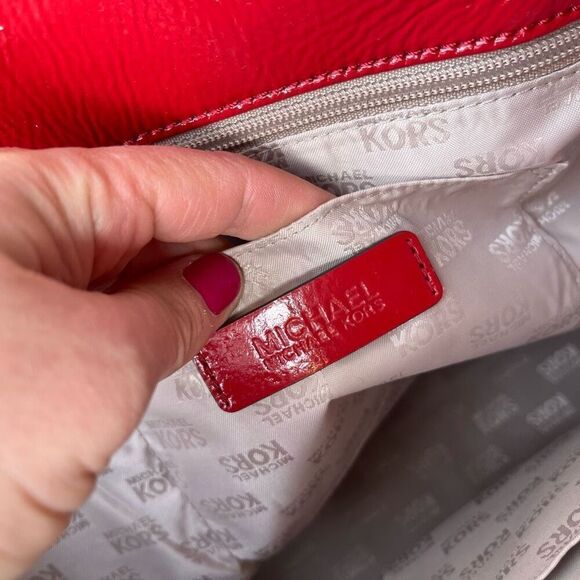 Michael Kors Red Patent Satchel Gold HW, Flip-Lock, MK Charm, 13" - Picture 8 of 10